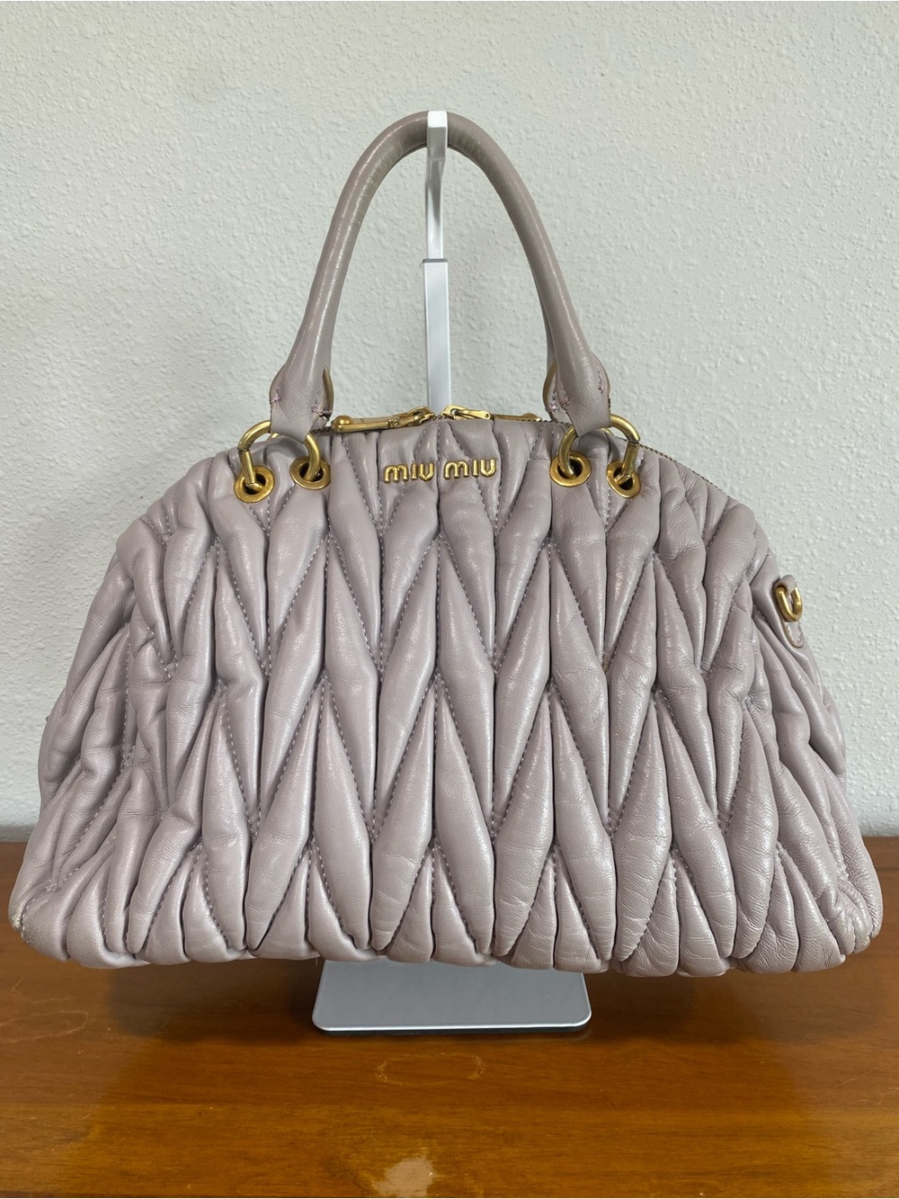Quilted Matelassé Leather Satchel in Light Lavender